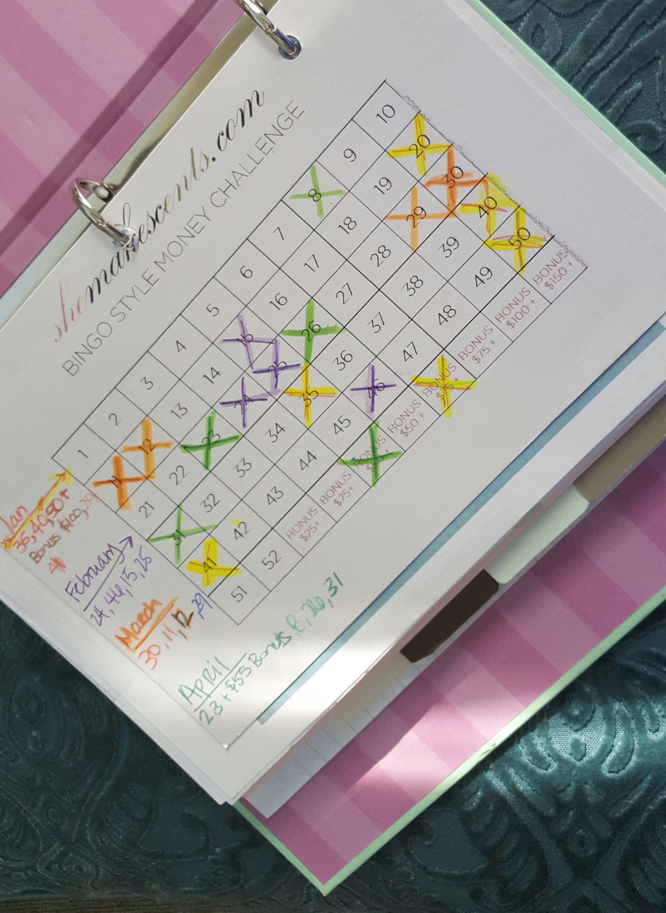 Bingo Money Sheet- Progress Pic