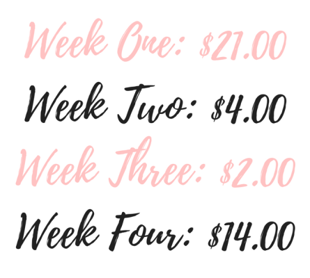week-one-45-00week-two-25-00week-three-38-00week-four-5-00